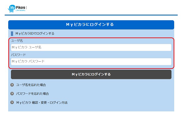 Myピカラへログインする
